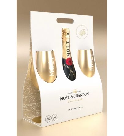  Moët & Chandon Brut Impérial gift set with two golden glasses